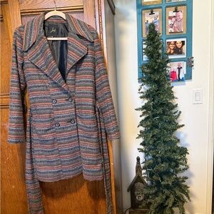 Multicolor Striped Trench Coat.